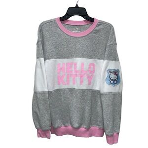 Hello Kitty Size M Sweatshirt Crewneck Color Block Fleece Kawaii Gorpcore Grey